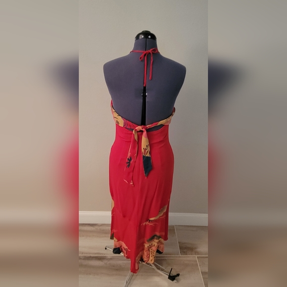 RARE Vintage Y2K Sue Wong Red Floral Halter Dress - Picture 5 of 6